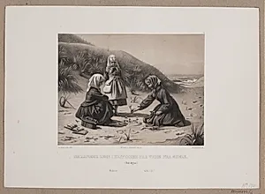 Småpiger leger i klitterne på vejen fra skole by Adolph Kittendorff