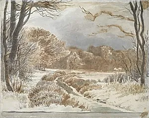 Snelandskab med å. Purlund og Vallø by Johan Thomas Lundbye