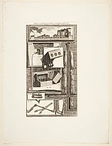 Snit af en fontæne; samt detailstudier af rørledninger by Giovanni Battista Piranesi