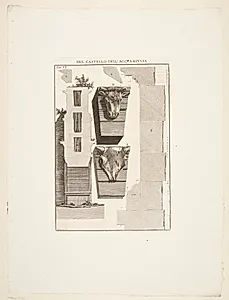 Snit og detaljer af Porta S. Lorenza, med oksehoveder hugget i sten by Giovanni Battista Piranesi