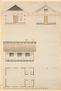 Snitopstalt og plan af et tehus i Sorgenfri park by Nicolai Abildgaard