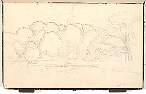 Søbred med tæt træbevoksning by P.C. Skovgaard