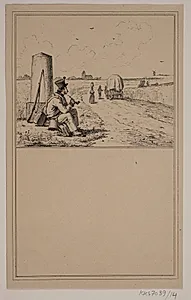 Soldaten på vandring. Nr. 13 i Chr. Winther og M. Rørbye, "25 Billeder for små børn" by Adolph Kittendorff