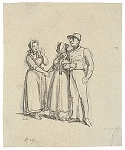 Soldatens moder møder en bekendt by Wilhelm Marstrand