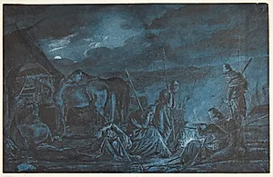 Soldater omkring et bål by Ubekendt