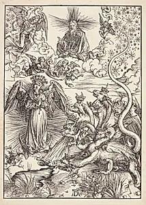 Solkvinden og den syvhovede drage by Albrecht Dürer