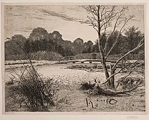 Solnedgang i en skov by Vilhelm Kyhn