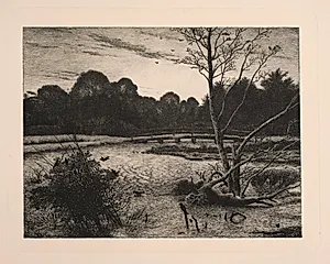 Solnedgang i en skov by Vilhelm Kyhn