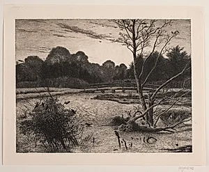 Solnedgang i en skov by Vilhelm Kyhn