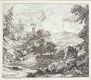 Solopgang; fem figurer i forgrunden by Pieter Rijsbraeck