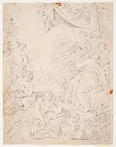 Sølvalderen. Studie efter Pietro da Cortonas komposition i Sala della Stuffa, Palazzo Pitti, Firenze by Hendrik Krock