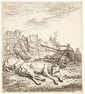 Sovende jagthunde by Karel Du Jardin