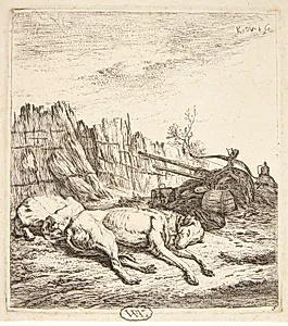 Sovende jagthunde by Karel Du Jardin