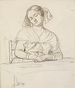 Sovende kvinde, siddende ved et bord by Wilhelm Marstrand