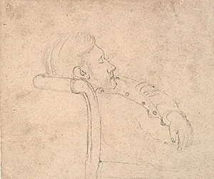Sovende mand på en sofa. Halv figur by L.A. Ring