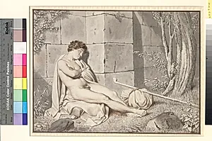 Sovende nøgen dreng ved en mur by C.W. Eckersberg