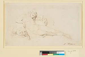 Søvnen, en liggende mandsfigur med sovende hund by Nicolai Abildgaard