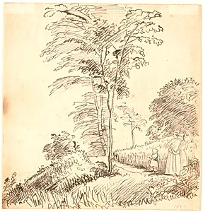 Spadserende på sti (muligvis Vedbæk). by P.C. Skovgaard