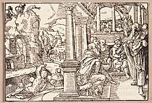 Spurius Cassius kastes ud fra en klippe by Tobias Stimmer