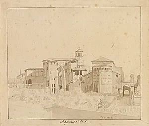 SS. Giovanni e Paolo set fra Piazza S. Gregorio, Rom by C.W. Eckersberg