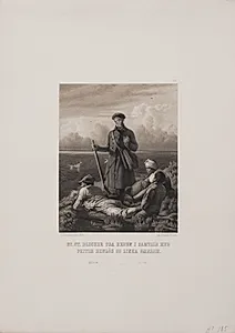 St. St. Blicher på heden i samtale med Peiter benløs og Linka smælem by Adolph Kittendorff