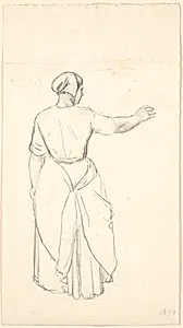 Stående bondepige set bagfra. by P.C. Skovgaard