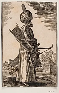Stående bueskytte, profil mod højre by Melchior Lorck