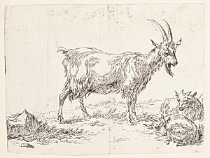 Stående ged og to gedekid by Nicolaes Berchem