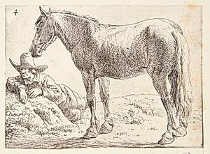 Stående hest, t.v. en hvilende mand by Jan van Aken