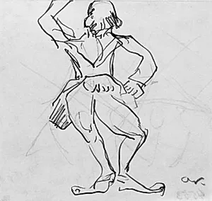 Stående klovn i kjolefrakke med løftet højre arm by Emile Othon Friesz