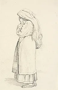 Stående kvinde med hånd for ansigt by Wilhelm Marstrand