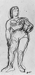 Stående, kvindelig akrobat med venstre hånd på hoften by Emile Othon Friesz