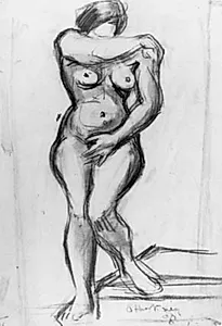 Stående kvindelig model en face, croquis by Emile Othon Friesz