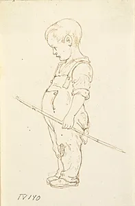 Stående lille dreng med en kæp i hånden by Wilhelm Marstrand