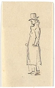 Stående mand med overfrakke og høj hat by Martinus Rørbye