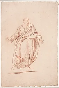 Stående mand med udbredte arme, på en sokkel. (Studie efter skulptur). (En helgen) by Hendrik Krock