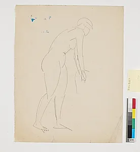 Stående nøgen kvindelig model by Isakson, Karl