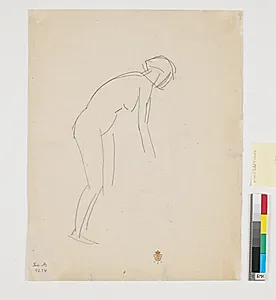 Stående nøgen kvindelig model by Isakson, Karl