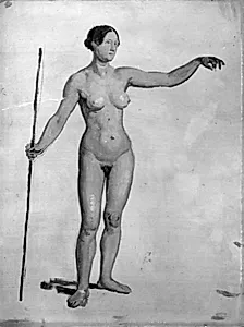 Stående nøgen kvindelig model by Constantin Hansen