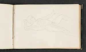 Stående, nøgen, mandlig model med højre arm hævet by Erling Eckersberg