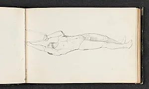 Stående, nøgen, mandlig model med samlede ben der hiver i et reb by Erling Eckersberg
