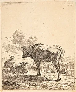 Stående okse og liggende kalv by Karel Du Jardin