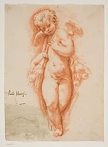 Stående putto med en frugtranke by Ubekendt