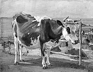 Stående rødbroget ko by Theodor Philipsen