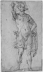 Stående romersk soldat med et banner by Bernardino Poccetti
