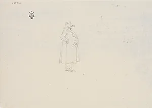 Stående tyk mand i frakke med hat by J.F. Clemens