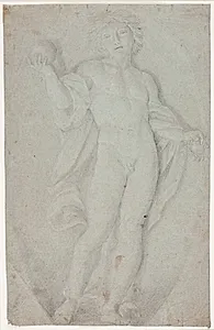 Stående ung mand holdende en kugle og en krabbe by Hendrik Krock