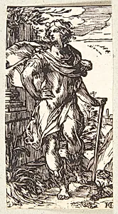 Stående ung mand med stok by Hendrick Goltzius