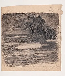 Stejlende hest over hav eller skyer by Oluf Hartmann