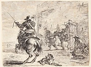 Stejlende hest ved en stald by Dirk Stoop